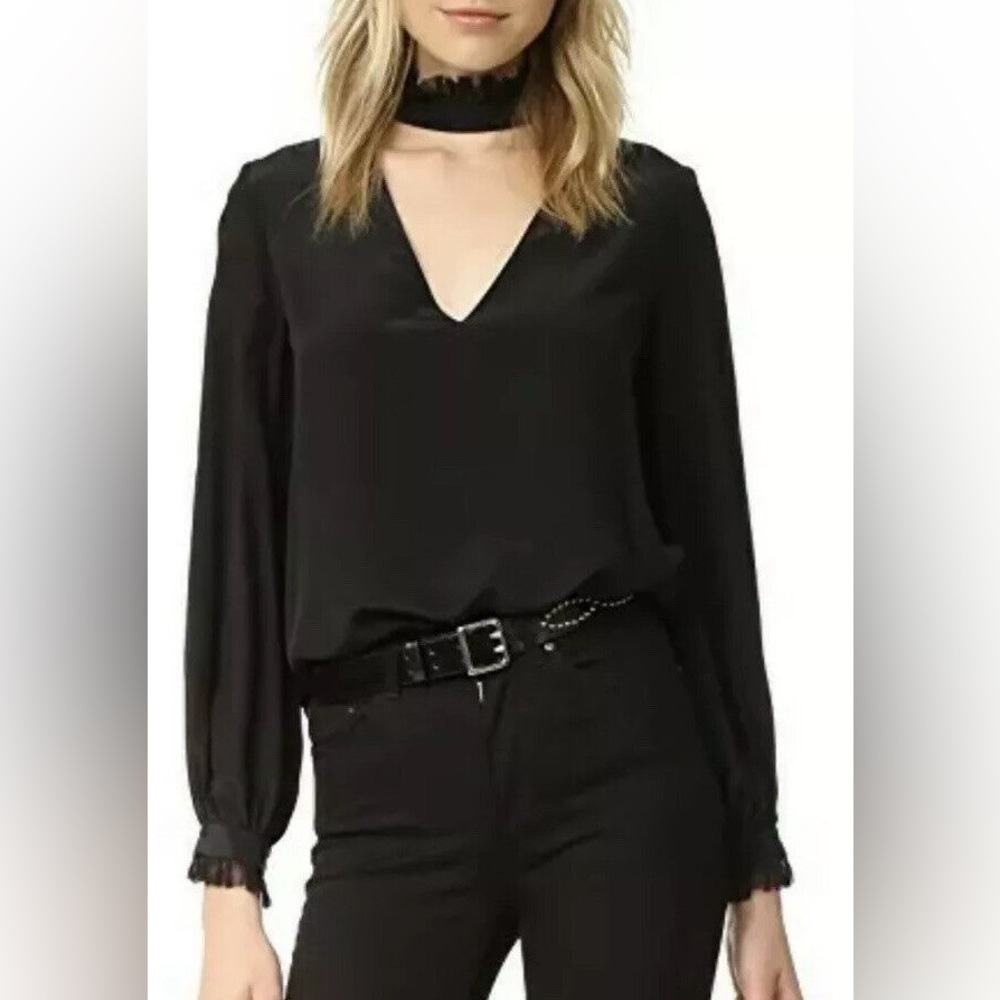 ALEXIS Intermix *Klein* black silk choker style ruffle top blouse S